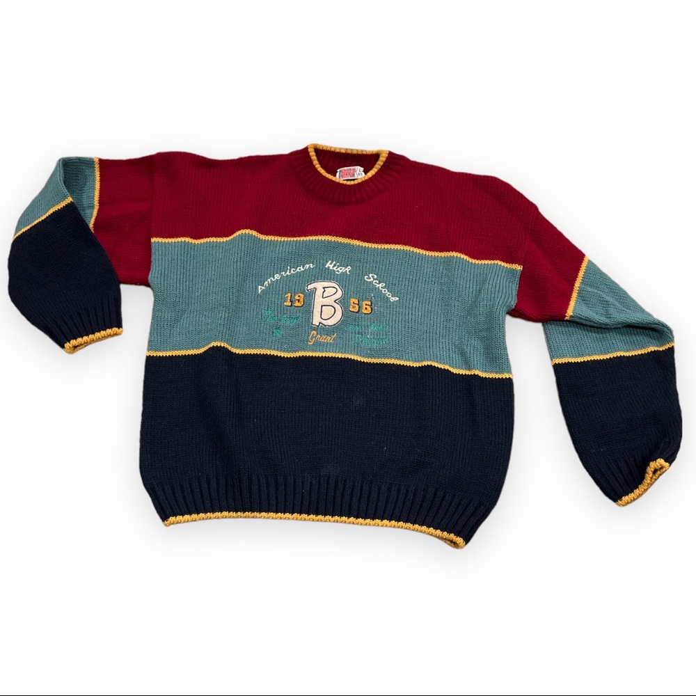 Kids wool sweater vintage Grant American High School 1956 L 8-9